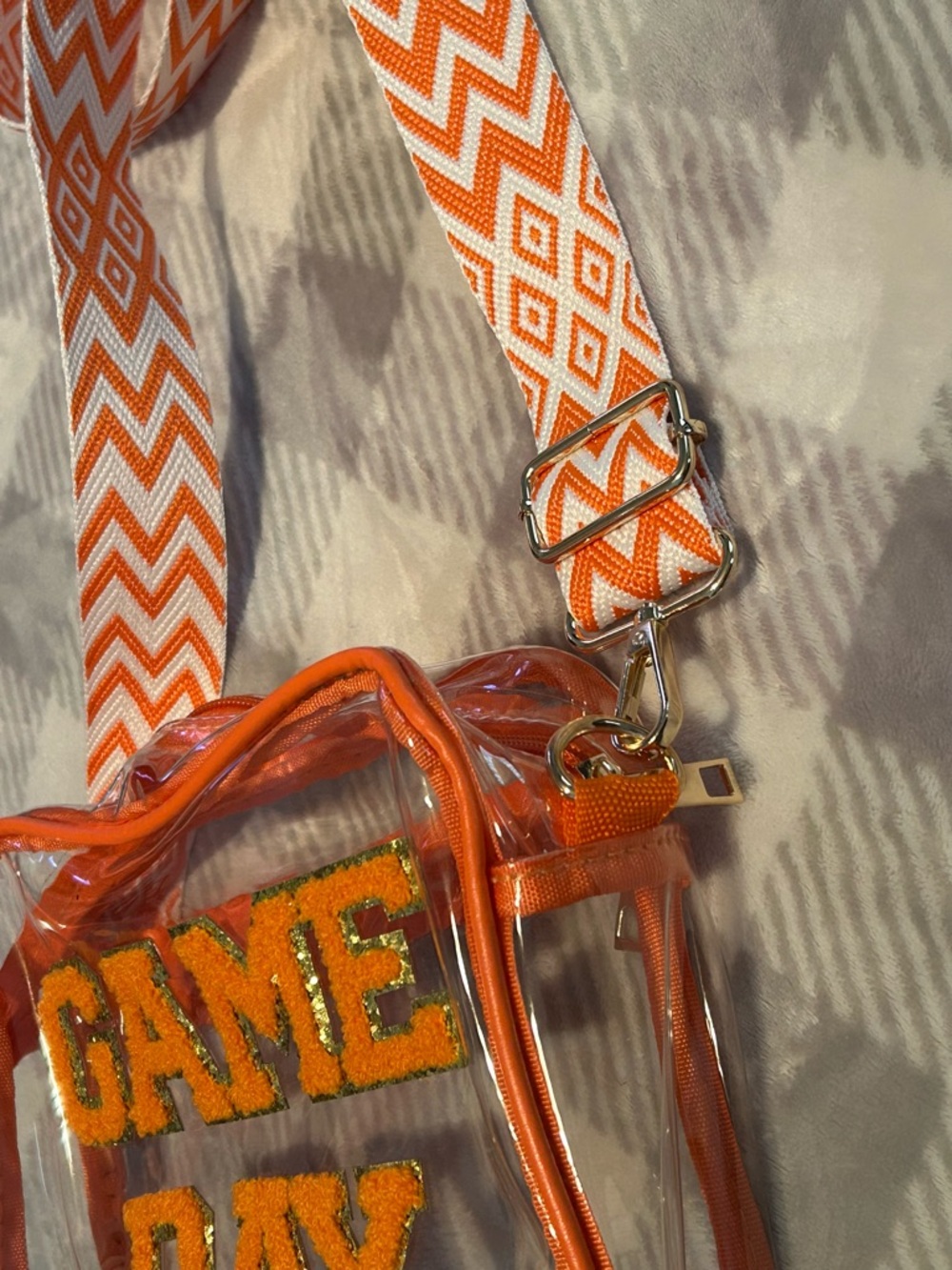 GAME DAY Clear Crossbody Bag with Orange Trim New adjustable strap zipper - Picture 2 of 5